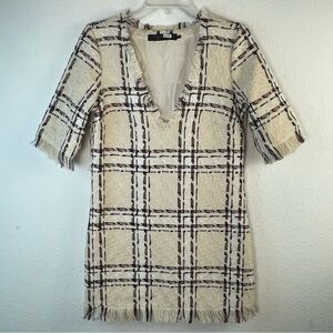House of Harlow 1960 x REVOLVE Parker Tweed Fringe Mini Dress in Ivory Multi S